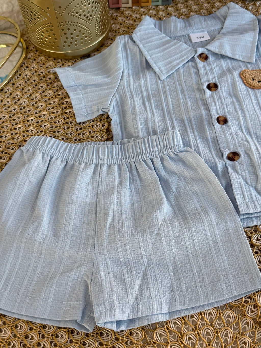 Conjunto 2 piezas celeste osito franjas