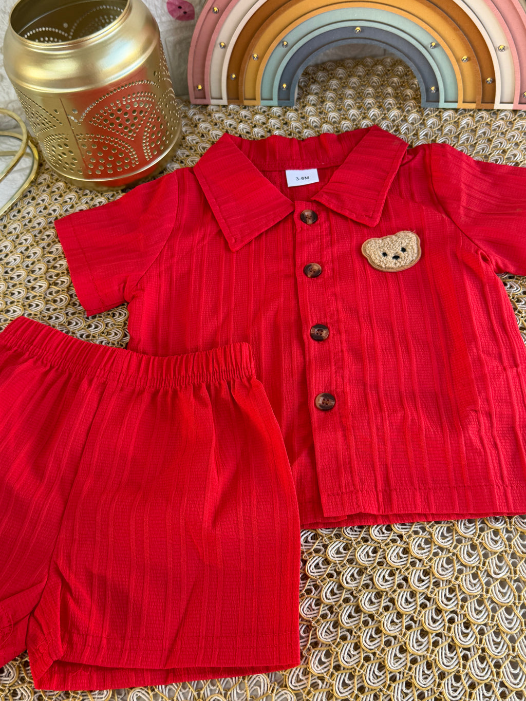 Conjunto 2 piezas rojo osito franjas