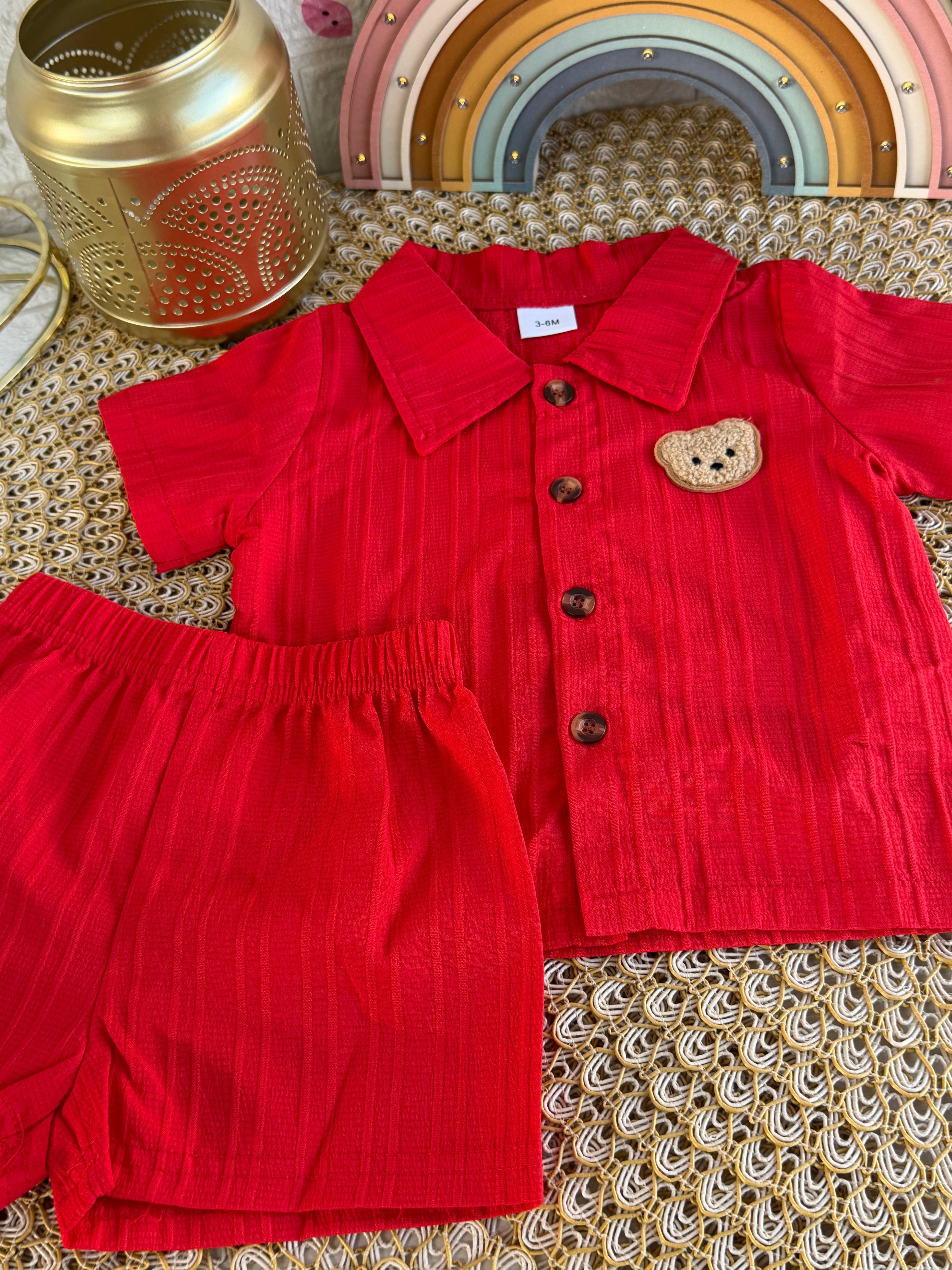 Conjunto 2 piezas rojo osito franjas