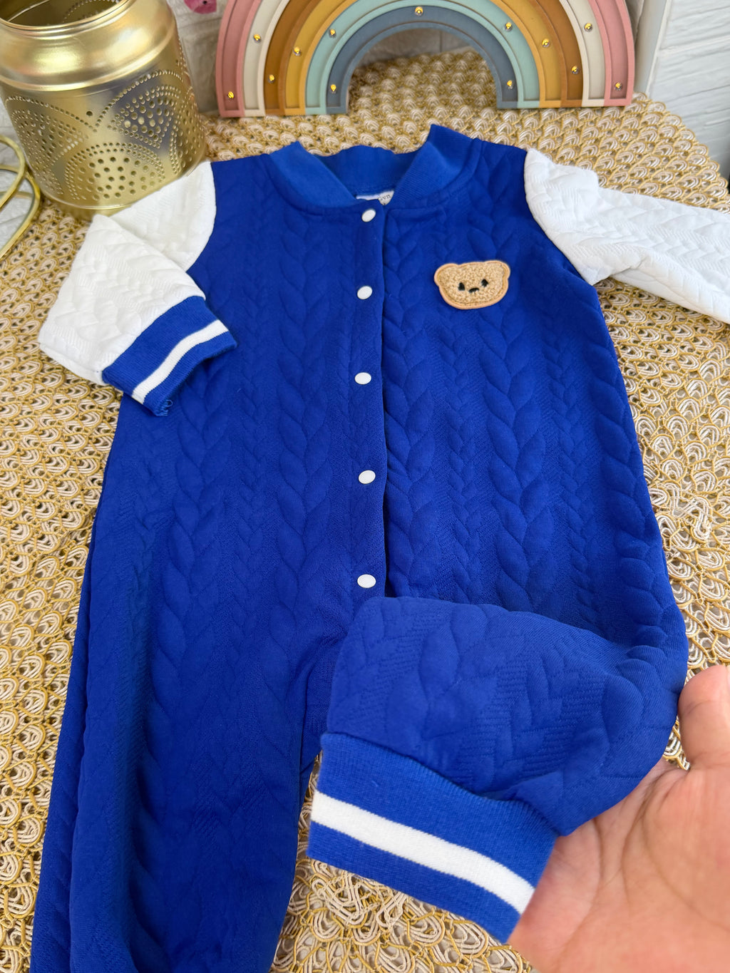 Enterizo azul con blanco osito