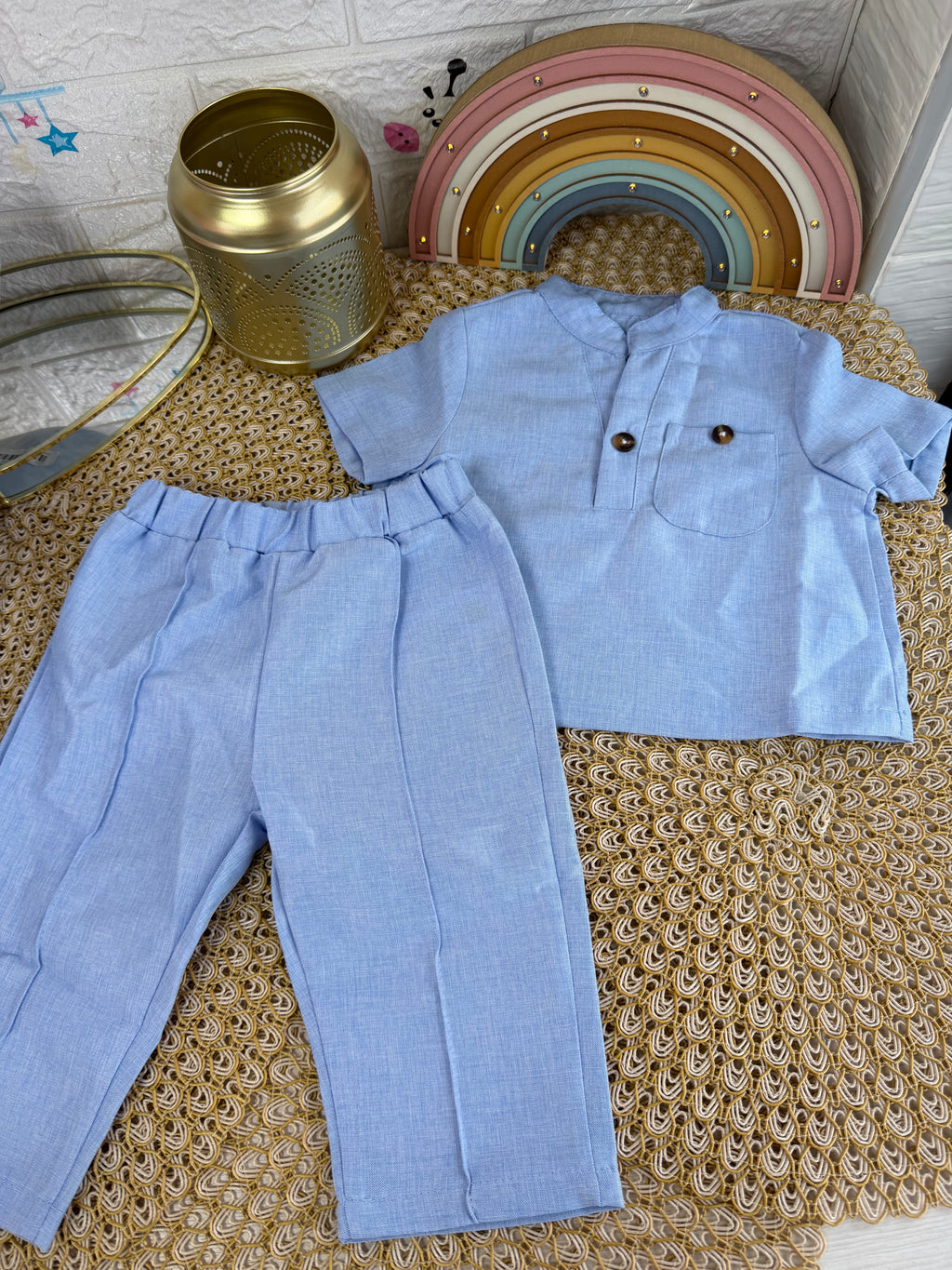 Conjunto 2 piezas celeste cuello V