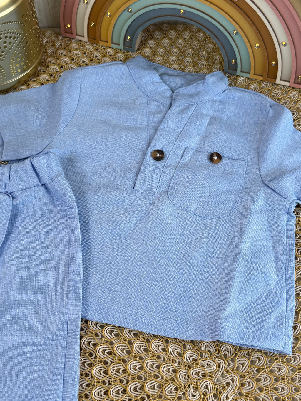 Conjunto 2 piezas celeste cuello V
