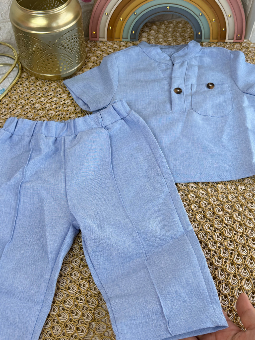 Conjunto 2 piezas celeste cuello V