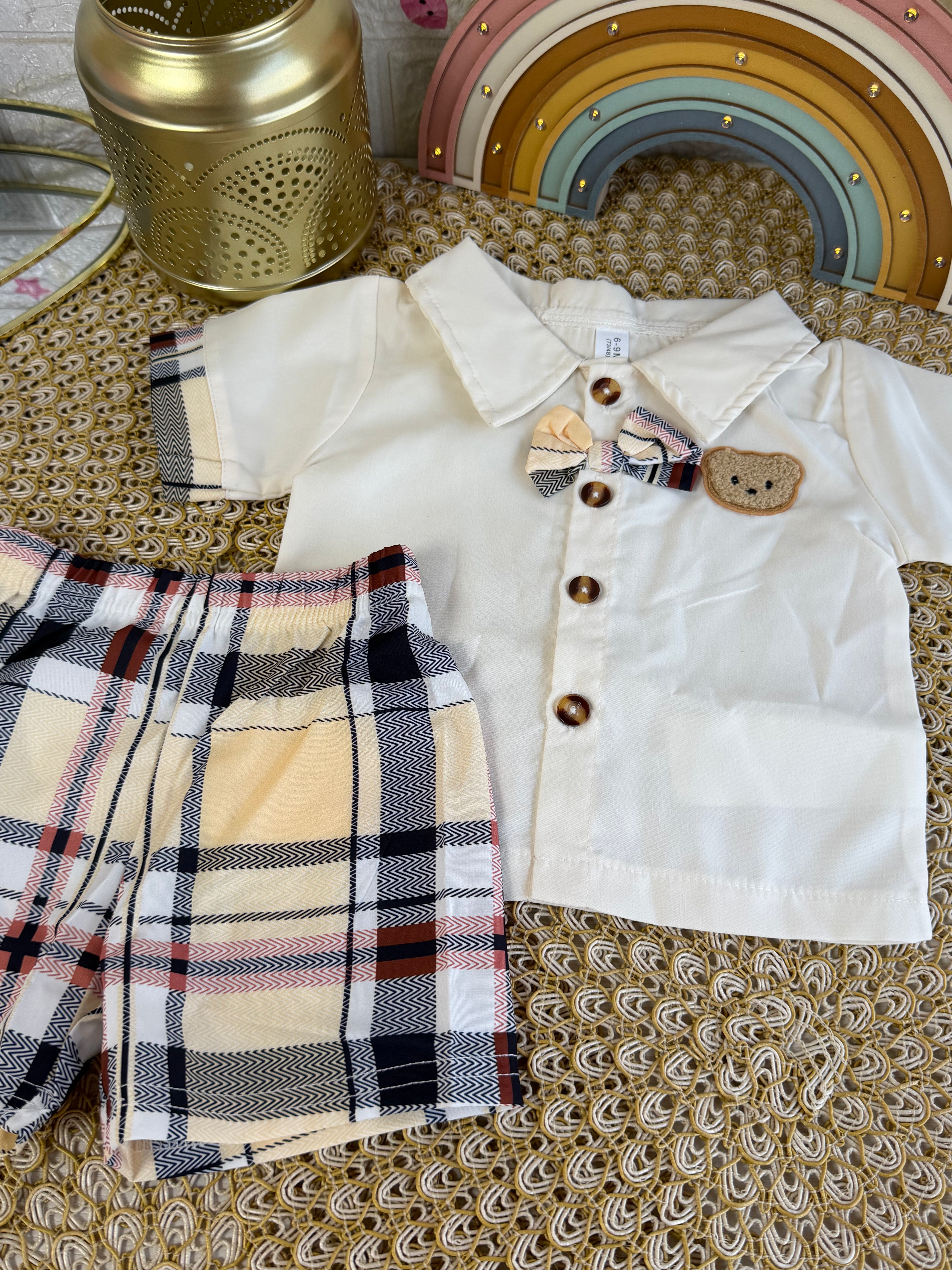 Conjunto 2 piezas crema osito a rayas