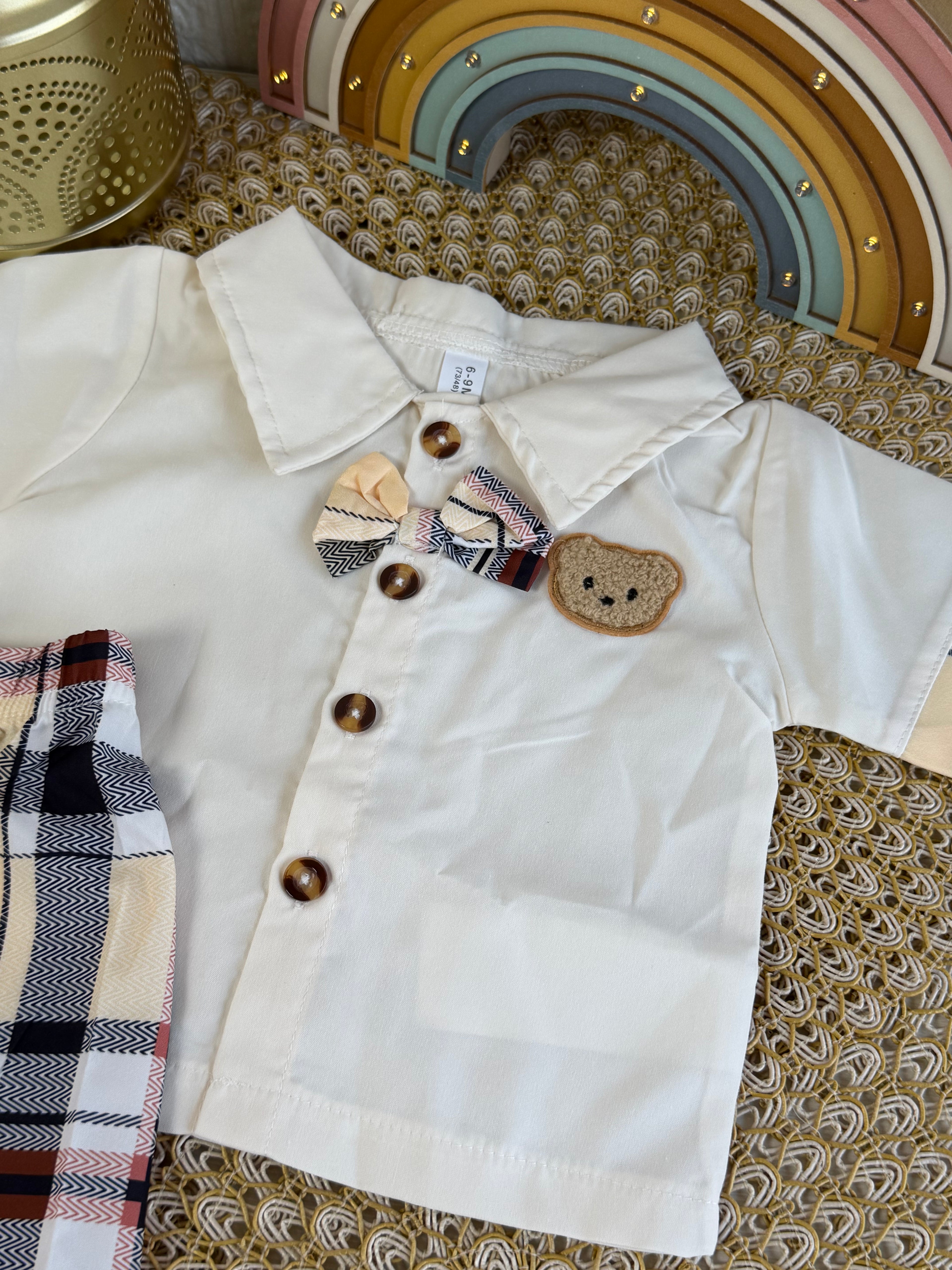 Conjunto 2 piezas crema osito a rayas