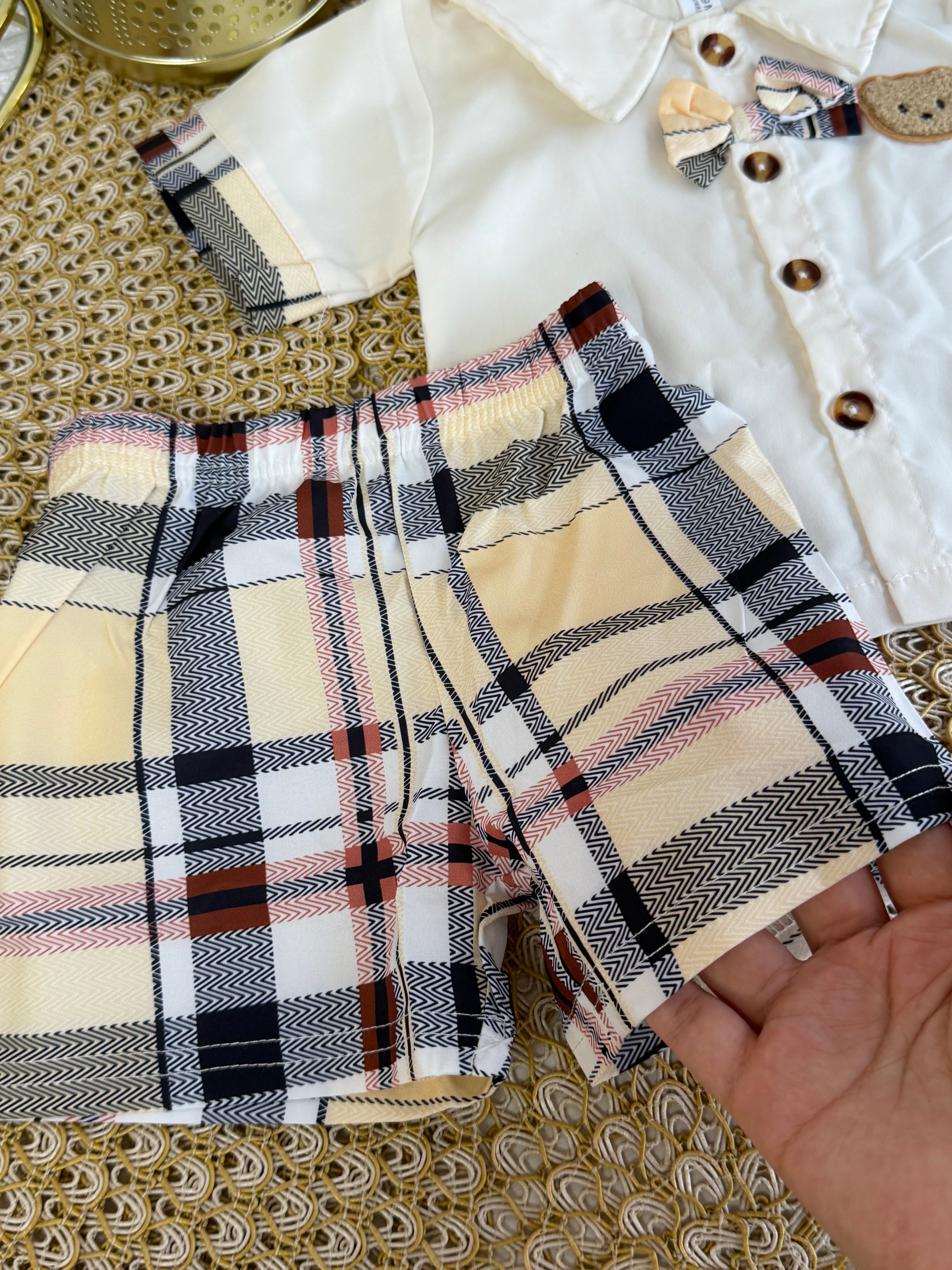 Conjunto 2 piezas crema osito a rayas