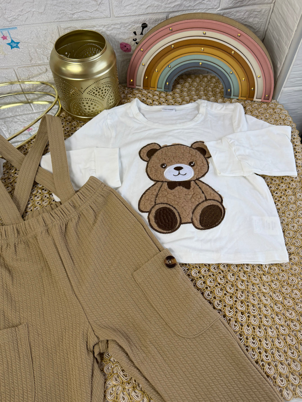 Conjunto 2 piezas caqui polo con overol