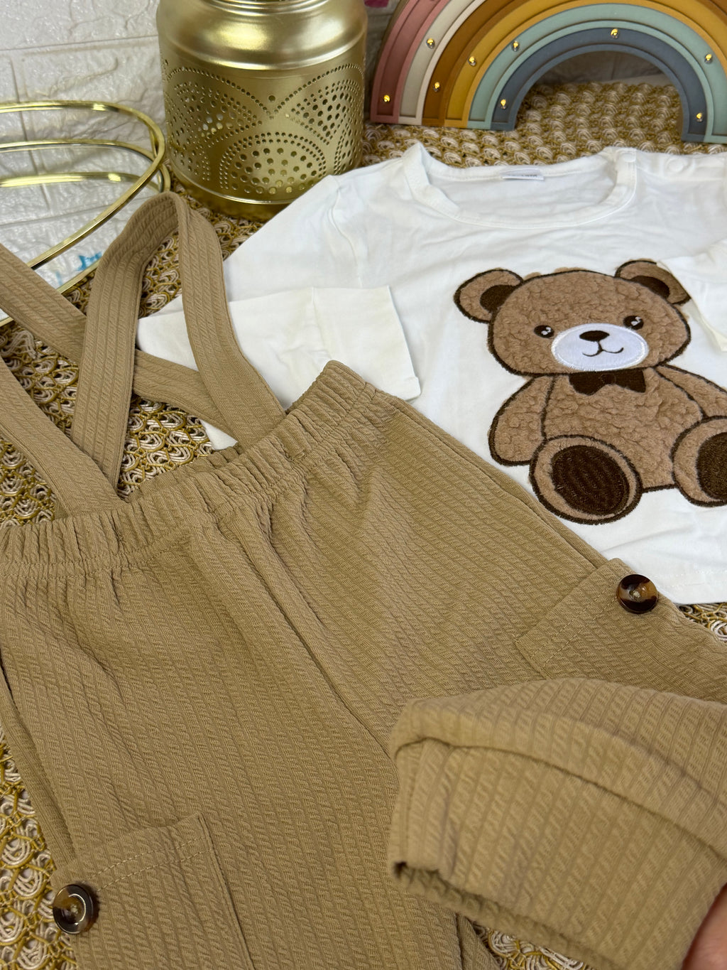 Conjunto 2 piezas caqui polo con overol