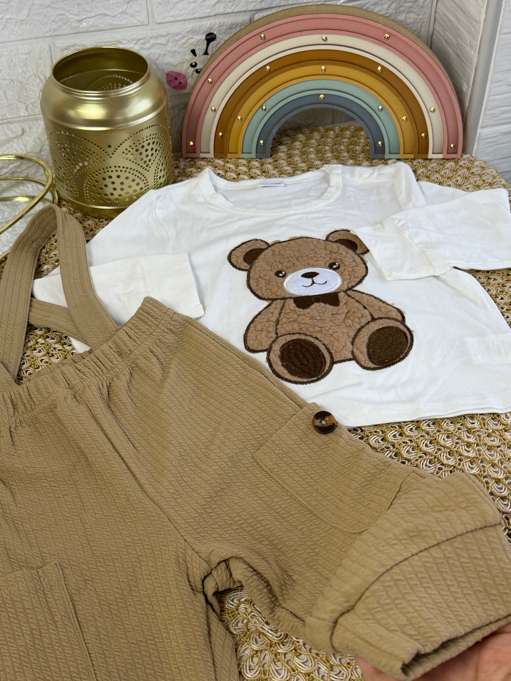 Conjunto 2 piezas caqui polo con overol