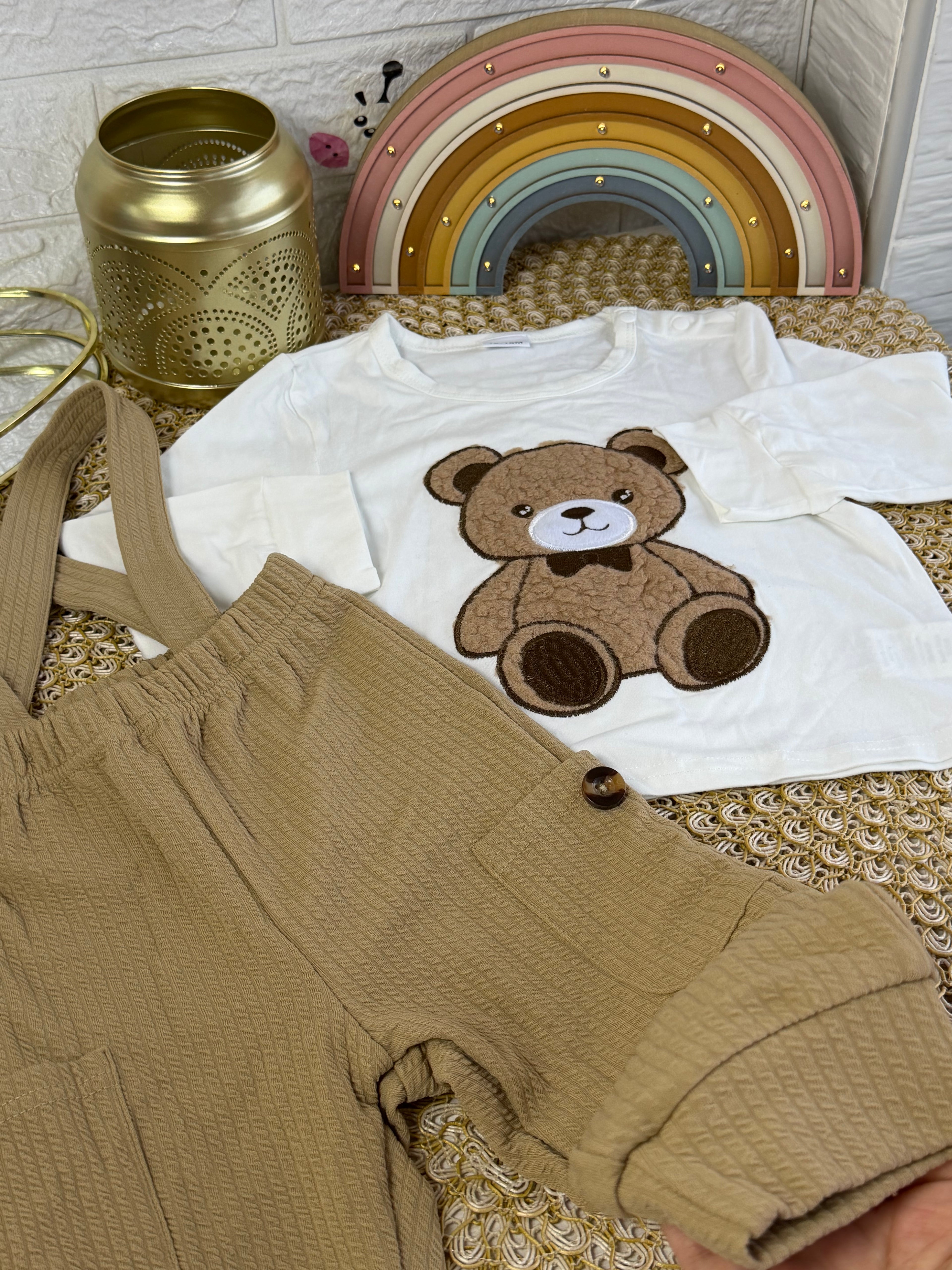 Conjunto 2 piezas caqui polo con overol