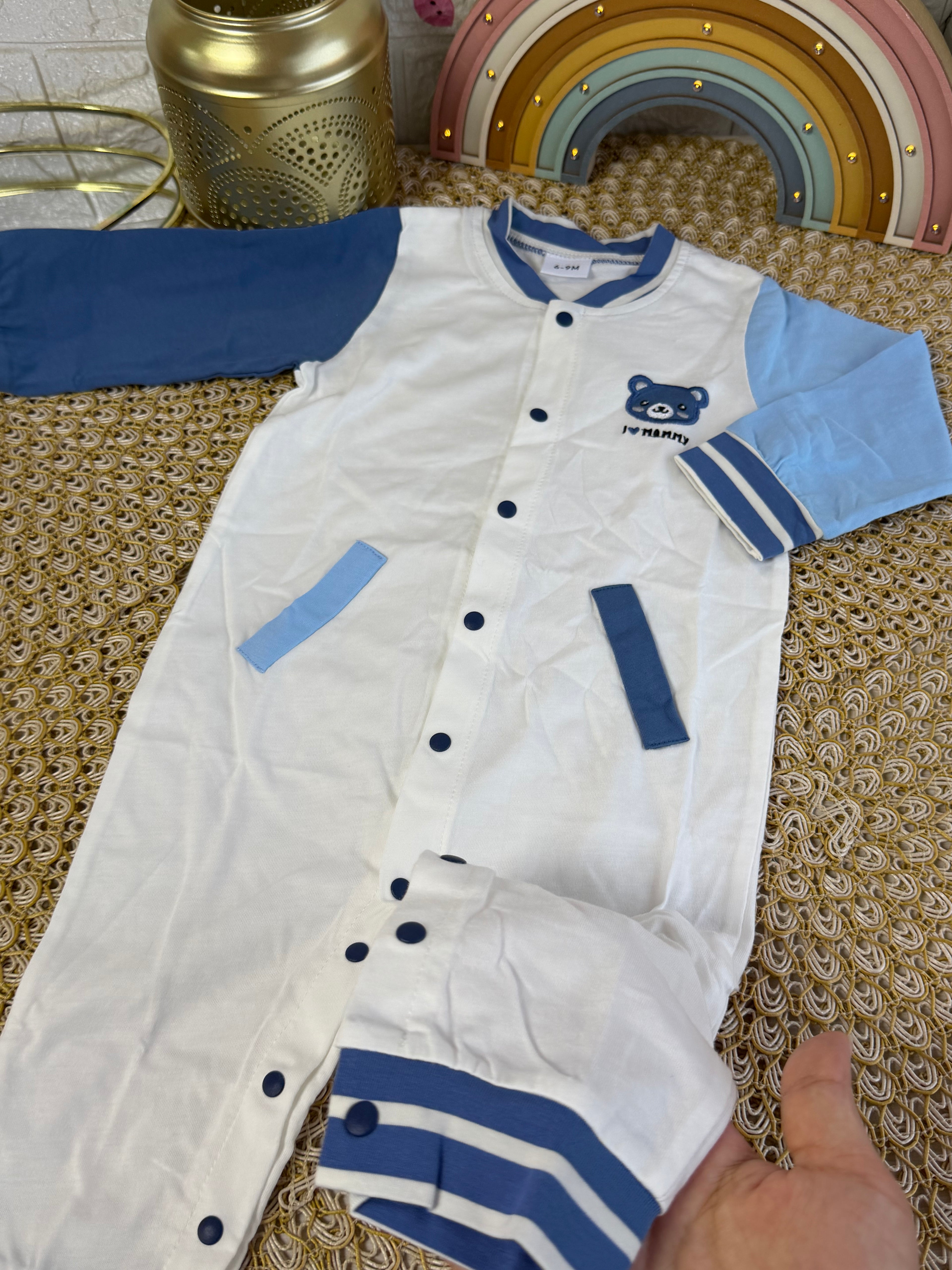 Enterizo manga larga blanco osito azul