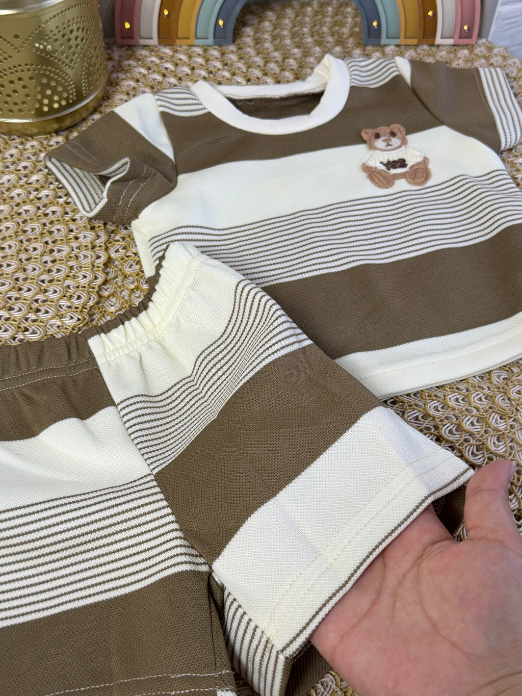 Conjunto 2 piezas albaricoque osito a rayas