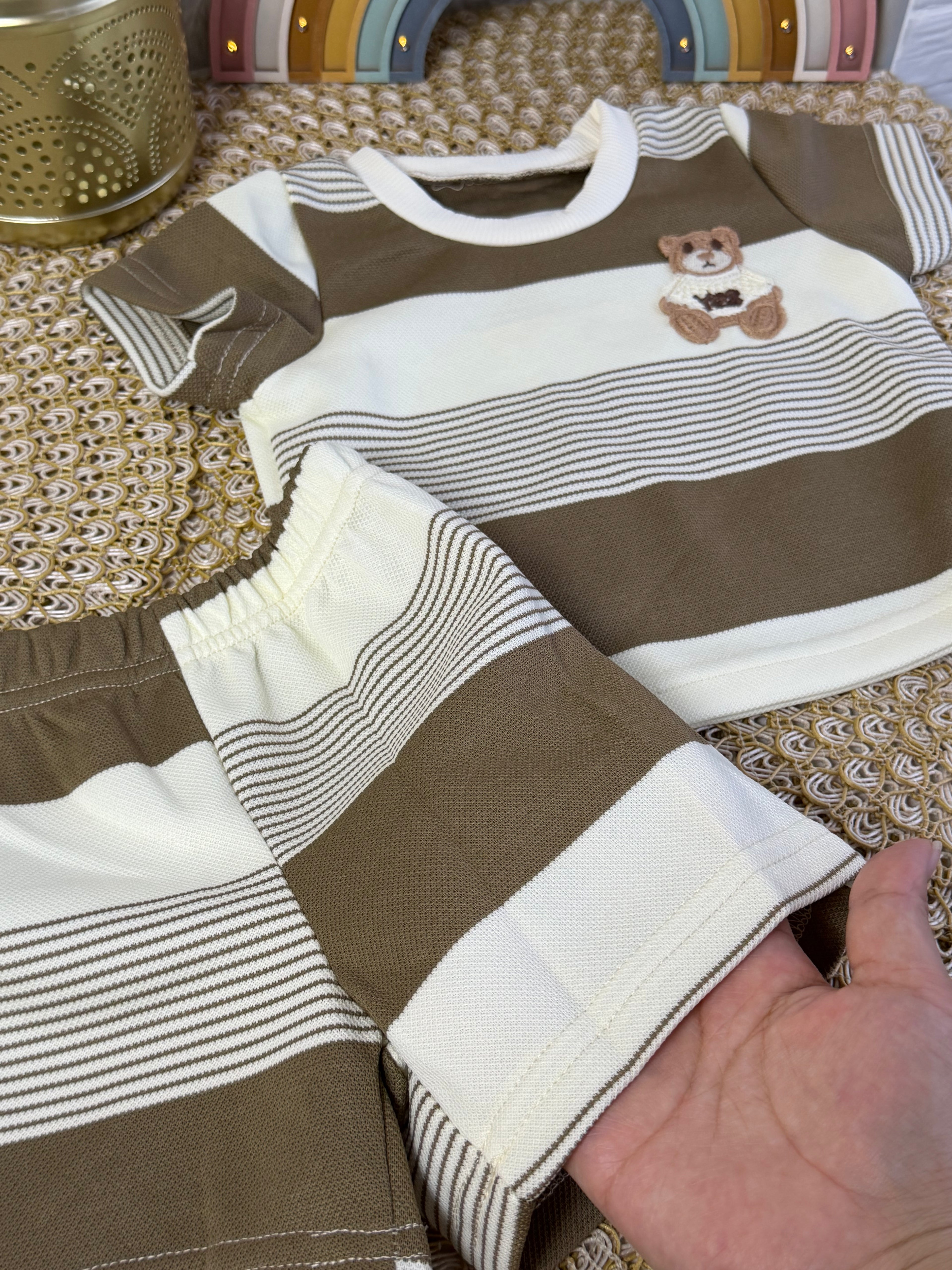 Conjunto 2 piezas albaricoque osito a rayas