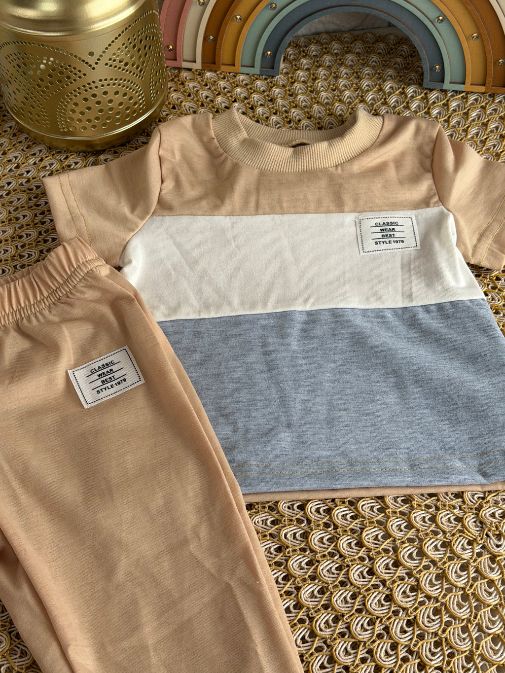 Conjunto 2 piezas beige con gris