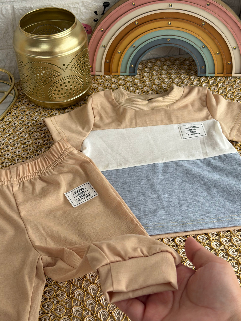 Conjunto 2 piezas beige con gris