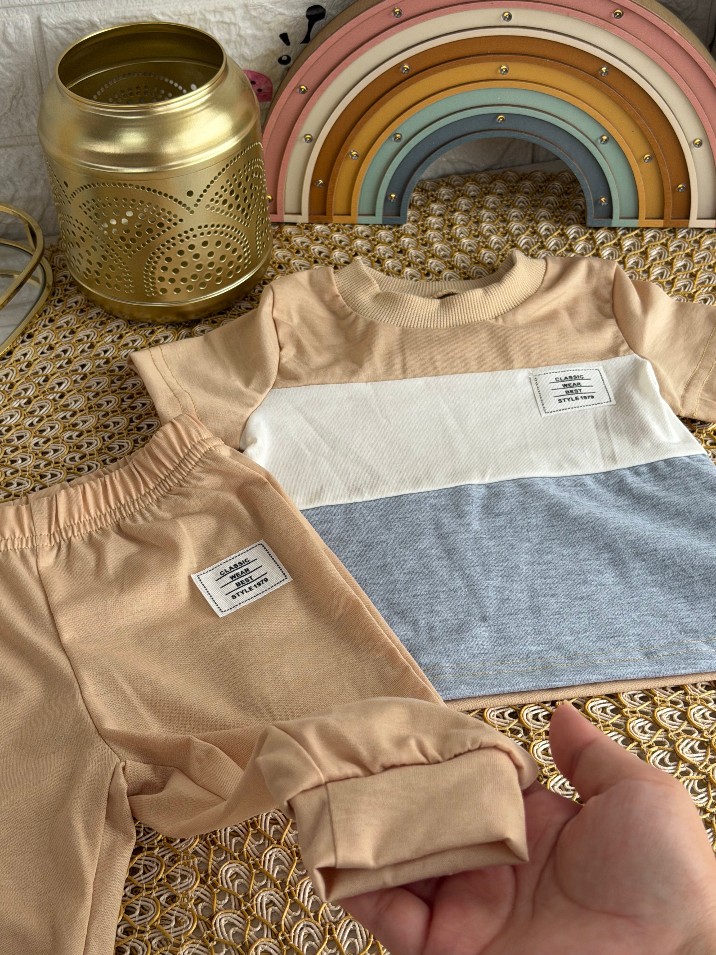 Conjunto 2 piezas beige con gris