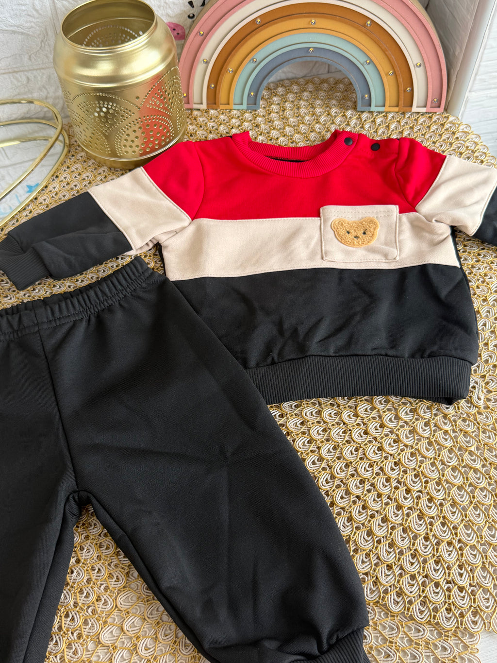 Conjunto 2 piezas negro con rojo osito