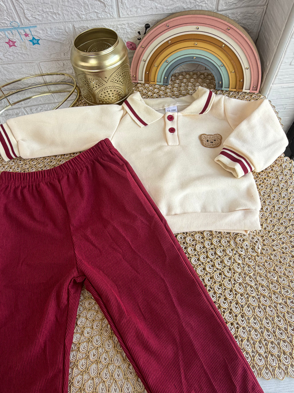 Conjunto 2 piezas abrigador rojo osito