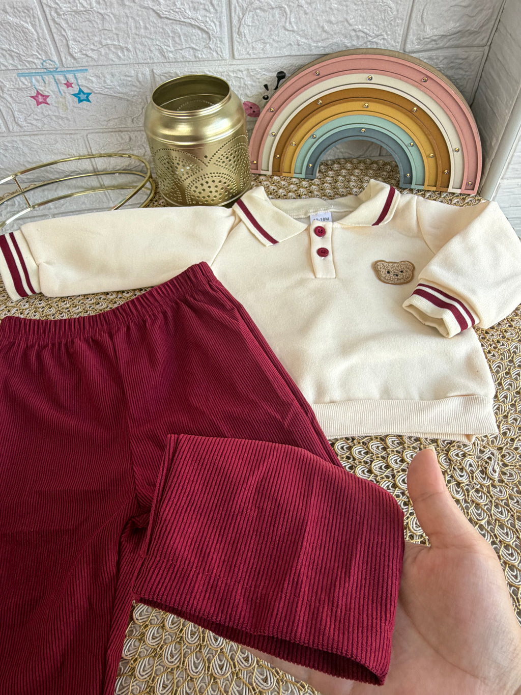 Conjunto 2 piezas abrigador rojo osito